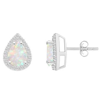 7x5mm Pear Shape Created Opal And Created White Sapphire 10k White Gold
Halo Stud Earrings