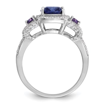 Rhodium Over Sterling Silver Polished Fancy Blue/Purple/White Cubic
Zirconia Ring