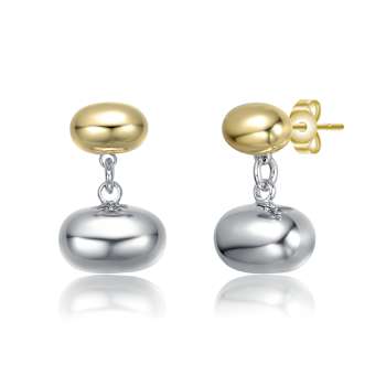 Two-Tone Double Bead And Chain Dangle Earrings In Rhodium And 14K Gold
Over Brass