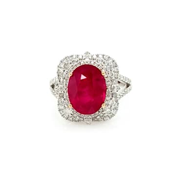 5.37 Ctw Ruby and 0.75 Ctw White Diamond Ring in 18K 2-Tone