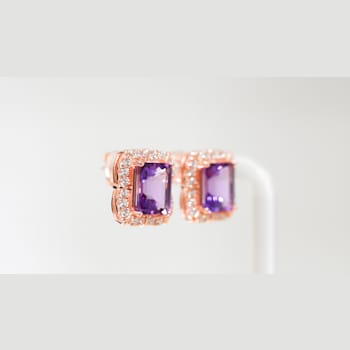 Amethyst and CZ 4.36 Ctw Octagon 18K Rose Gold Over Sterling Silver
Center Design Earrings Jewelry