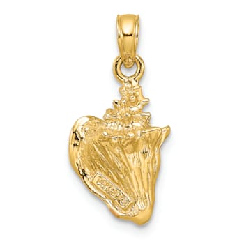 14K Yellow Gold Enameled 3D Conch Shell Pendant