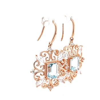 Aquamarine and White Cubic Zirconia 18K Rose Gold Over Sterling Silver
Earrings 3.20ctw