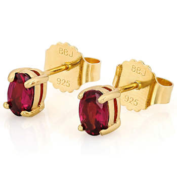 Grape Color Garnet Oval Stud Earrings In 18K Gold Over Sterling Silver 1.02ctw