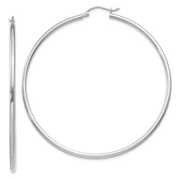 Rhodium Over 14k White Gold Polished 2 3/8" Tube Hoop Earrings