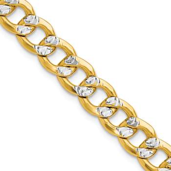 14k Yellow Gold and Rhodium Over 14k Yellow Gold 7.75mm Pavé Curb 22
Inch Chain