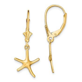 14k Yellow Gold Mini Dancing Starfish Dangle Earrings