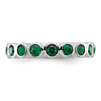 Sterling Silver Stackable Expressions Green Crystal Ring