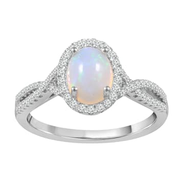 Oval Opal and White Diamond 14K White Gold Ring 1.57ctw