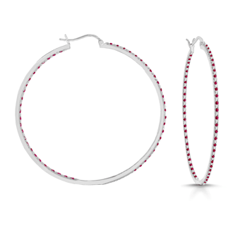 Red Cubic Zirconia, Slim Large Hoop Earrings