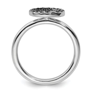 Rhodium Over Sterling Silver Stackable Expressions Marcasite Peace Sign Ring