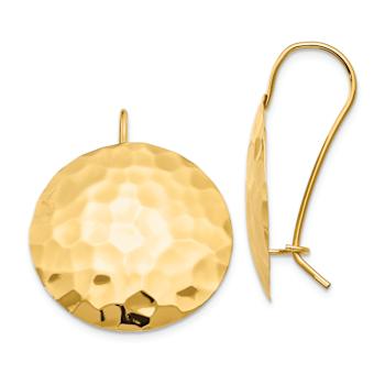 14k Yellow Gold Hammered Circle Dangle Earrings