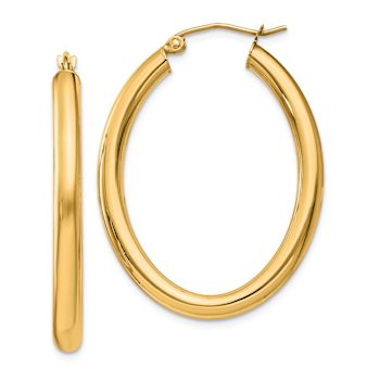 14k Yellow Gold Polished 1 1/2" Oval Tube Hoop Earrings