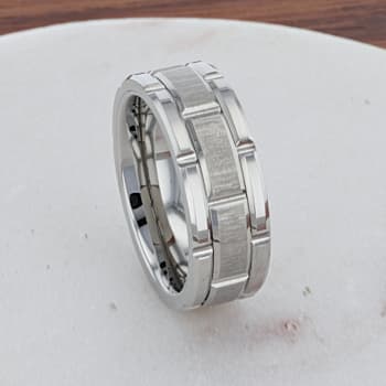 WARWICK Beveled Tungsten Carbide Wedding Band with Brush Finished Center
and Alternating Grooves 8mm