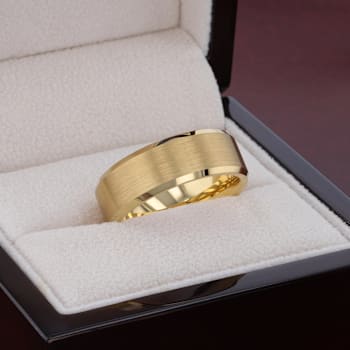 HONOR Gold-Plated Tungsten Beveled Polished Edges Flat Ring with Brushed
Center 8mm