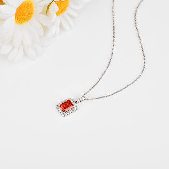 Peach Orange Lab Created Padparadscha Sapphire and Moissanite Sterling
Silver Necklace with chain