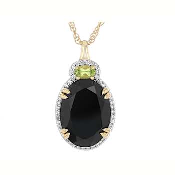 Black Spinel, Peridot And White Zircon Pendant Necklace In 18K Gold Over
Sterling Silver 9.92ctw