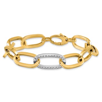 14K Yellow Gold with White Rhodium Diamond Oval 8-inch Bracelet 0.50ctw