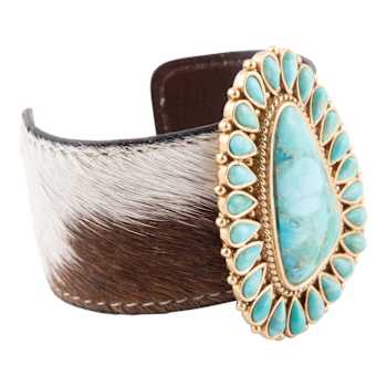 Barse Jewelry Composite Turquoise and Cowhide Gold Tone Cowgirl Up Cuff Bracelet