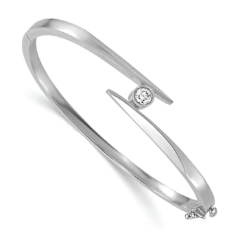 Rhodium Over 14K White Gold Diamond Hinged Bangle 0.25ctw