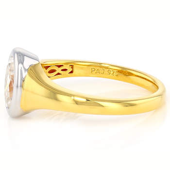 Two-Tone Bezel Set Oval Moissanite Solitaire Ring In 14k Gold Over Silver