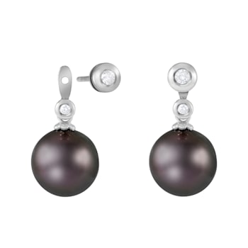 Black Cultured Tahitian Pearl 14k White Gold Earrings 8-9mm