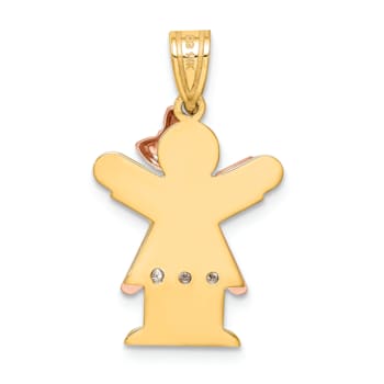 14k Yellow Gold and 14k Rose Gold Satin Diamond Kid with Bow Pendant