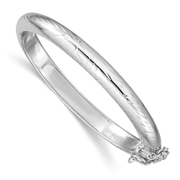 Rhodium Over Sterling Silver Polished and Diamond-cut 5mm with Safety
Hinged Children's Bangle