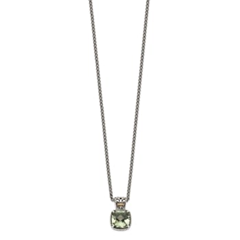 Sterling Silver Antiqued with 14K Accent Green Quartz Necklace