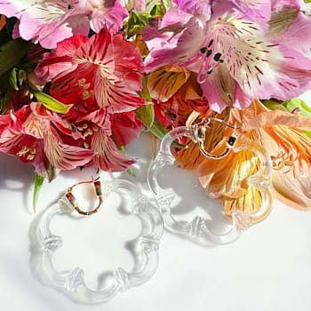 14K Yellow Gold Over Sterling Silver Flower Bamboo Acrylic Hoop Earrings