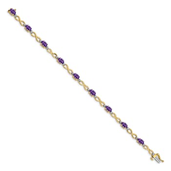 10k Yellow Gold and 10k White Gold Amethyst and Diamond Infinity Bracelet