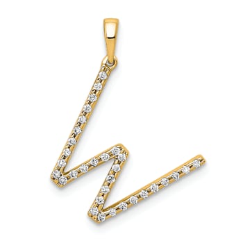 14K Yellow Gold Diamond Letter W Initial Pendant