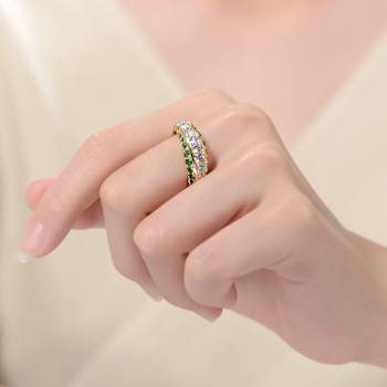 Emerald Color CZ Cocktail Ring In 14K Gold Over Sterling Silver
