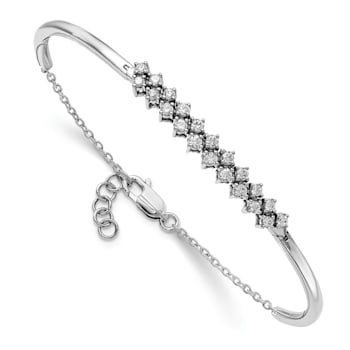 Rhodium Over 14k White Gold Diamond Bangle Bracelet