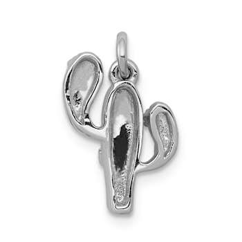 Rhodium Over 14k White Gold Diamond Cactus Pendant