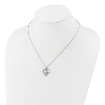 Rhodium Over Sterling Silver Polished Cubic Zirconia Mom Heart with 2
Inch Extension Necklace