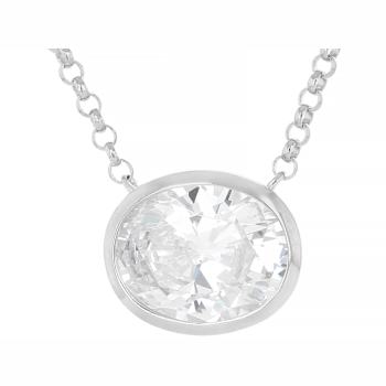 Bezel Set Oval CZ Necklace In Sterling Silver