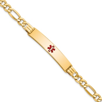 14k Yellow Gold Medical Red Enamel Figaro Link ID Bracelet