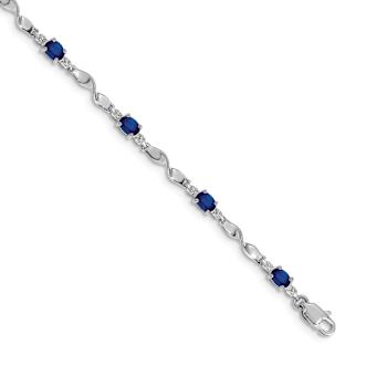 Rhodium Over 10k White Gold Diamond and Blue Sapphire Bracelet