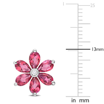 4.80ctw Pink Topaz And Diamond Accent 10k White Gold Floral Stud Earrings