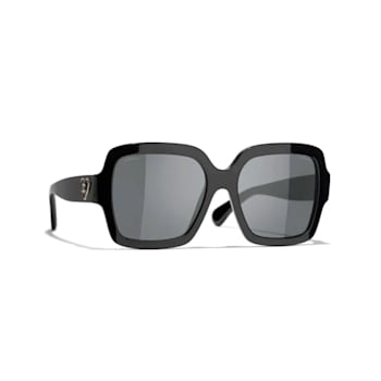 Chanel Shiny Black Square Frame with "CC" Accent/ Gray Lens Sunglasses