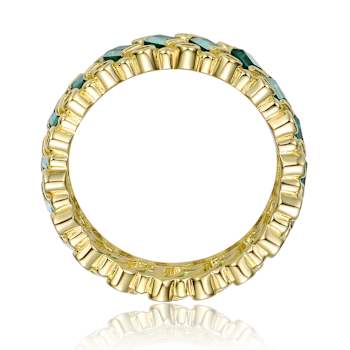 Emerald Color CZ Baguette Band Ring In 14K Gold Over Sterling Silver
