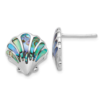 Rhodium Over Sterling Silver Polished Abalone Shell Post Earrings