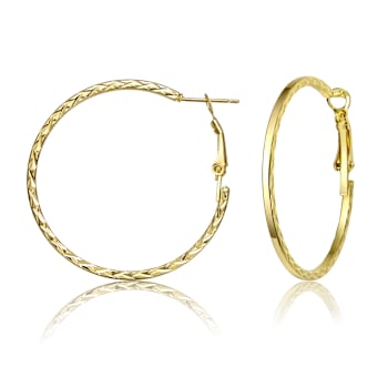 Textured Rope Hoop Earrings In 14K Gold Over Brass