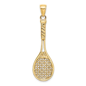 14k Yellow Gold 3D Polished and Textured Tennis Racquet Charm