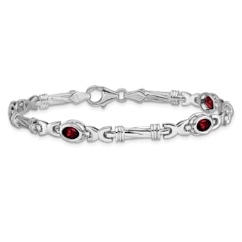 Rhodium Over 14k White Gold Garnet Bracelet