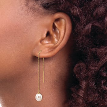 14K Yellow Gold 7-8mm White Rice Freshwater Cultured Pearl Dangle
Threader Earrings