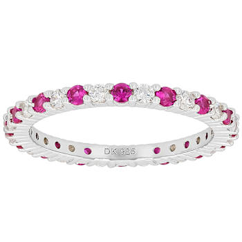Ruby Color CZ Eternity Band Ring In Sterling Silver 1.76ctw