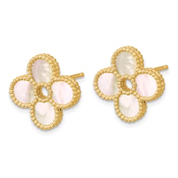 14K Yellow Gold Mother of Pearl Flower Post Earrings