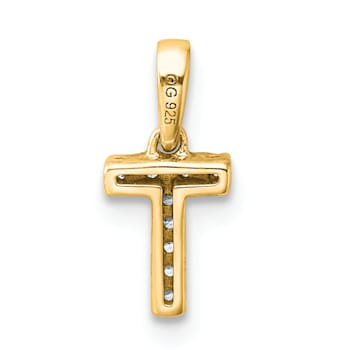 14K Yellow Gold Diamond Letter T Initial with Bail Pendant